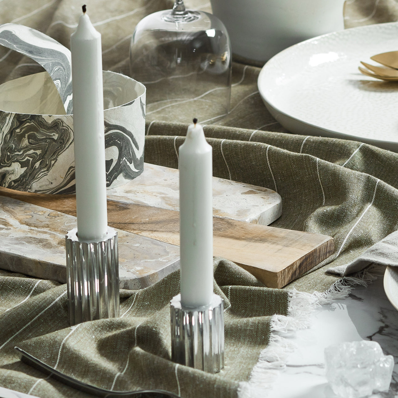 2 Piece Ribb Taper Candle Holder Set