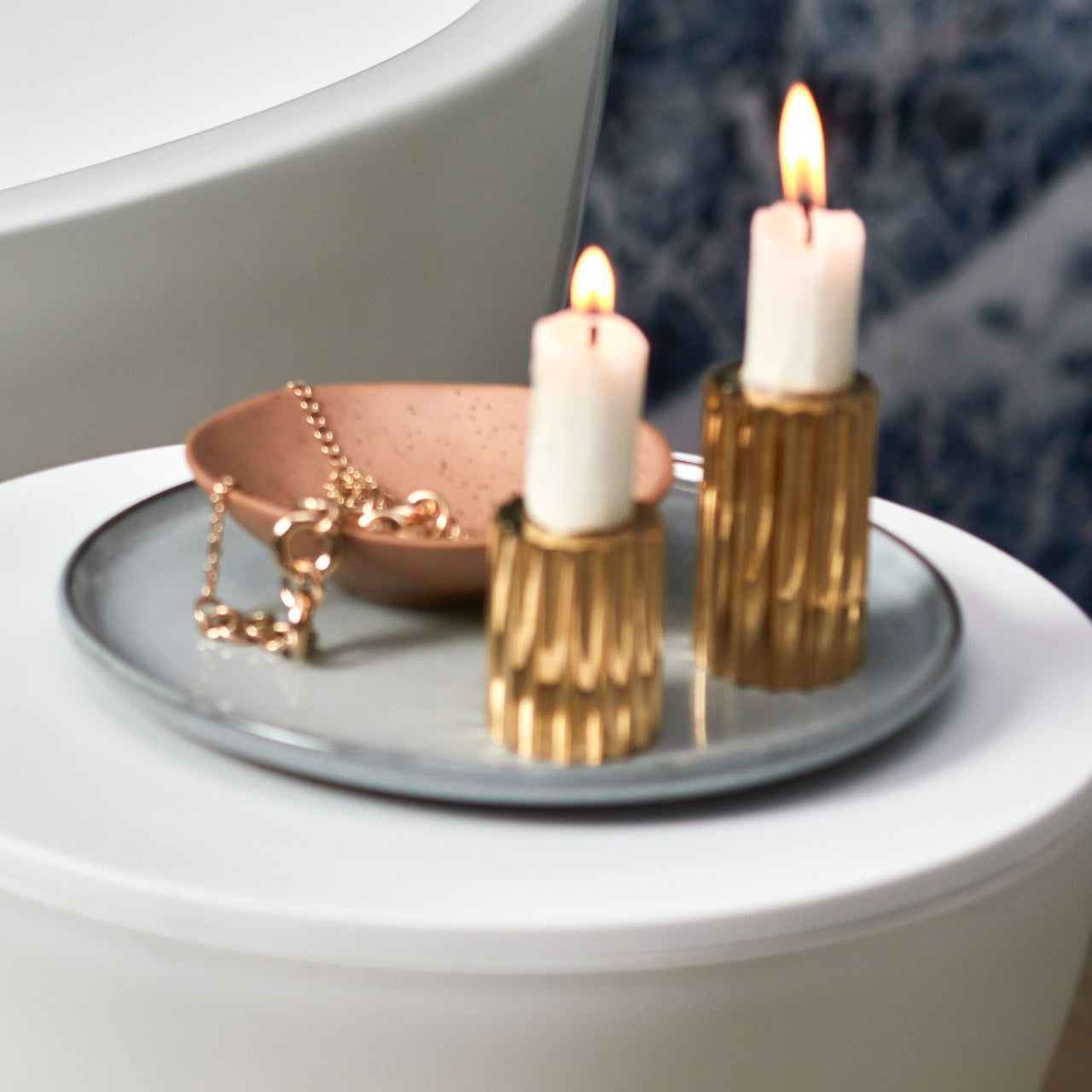 2 Piece Ribb Taper Candle Holder Set