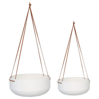Thumbnail for 2 Piece White Hanging Planter with Tan Strap Set