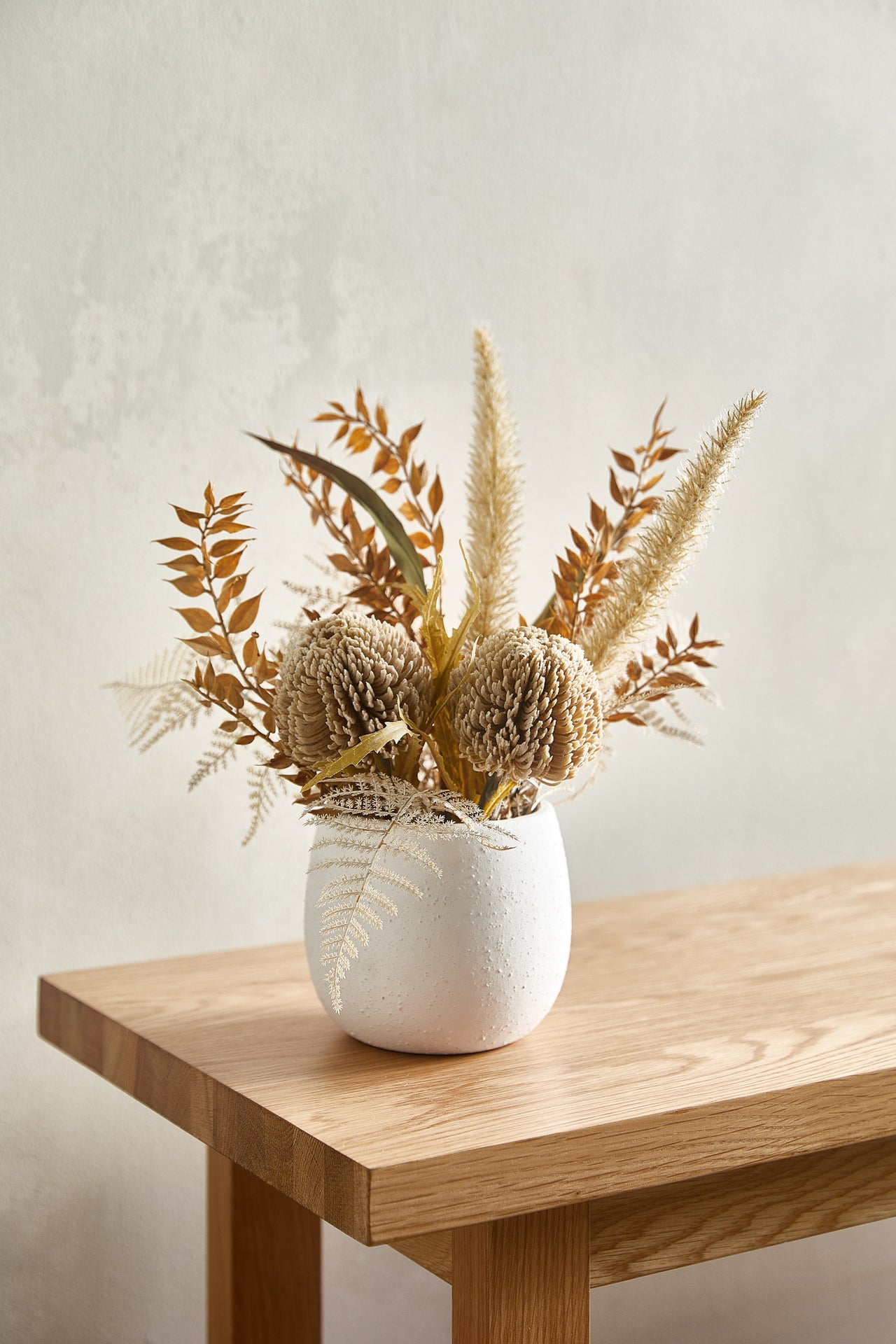 37cm Potted Faux Dried Look Mixed Banksia Arrangement