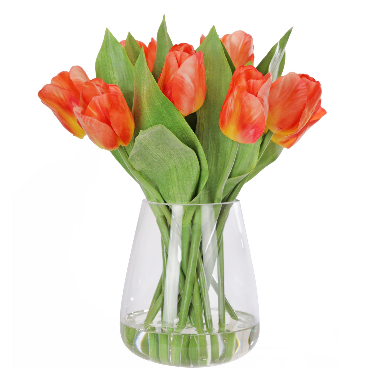 37cm Orange Faux Garden Tulip Bouquet in Glass Vase