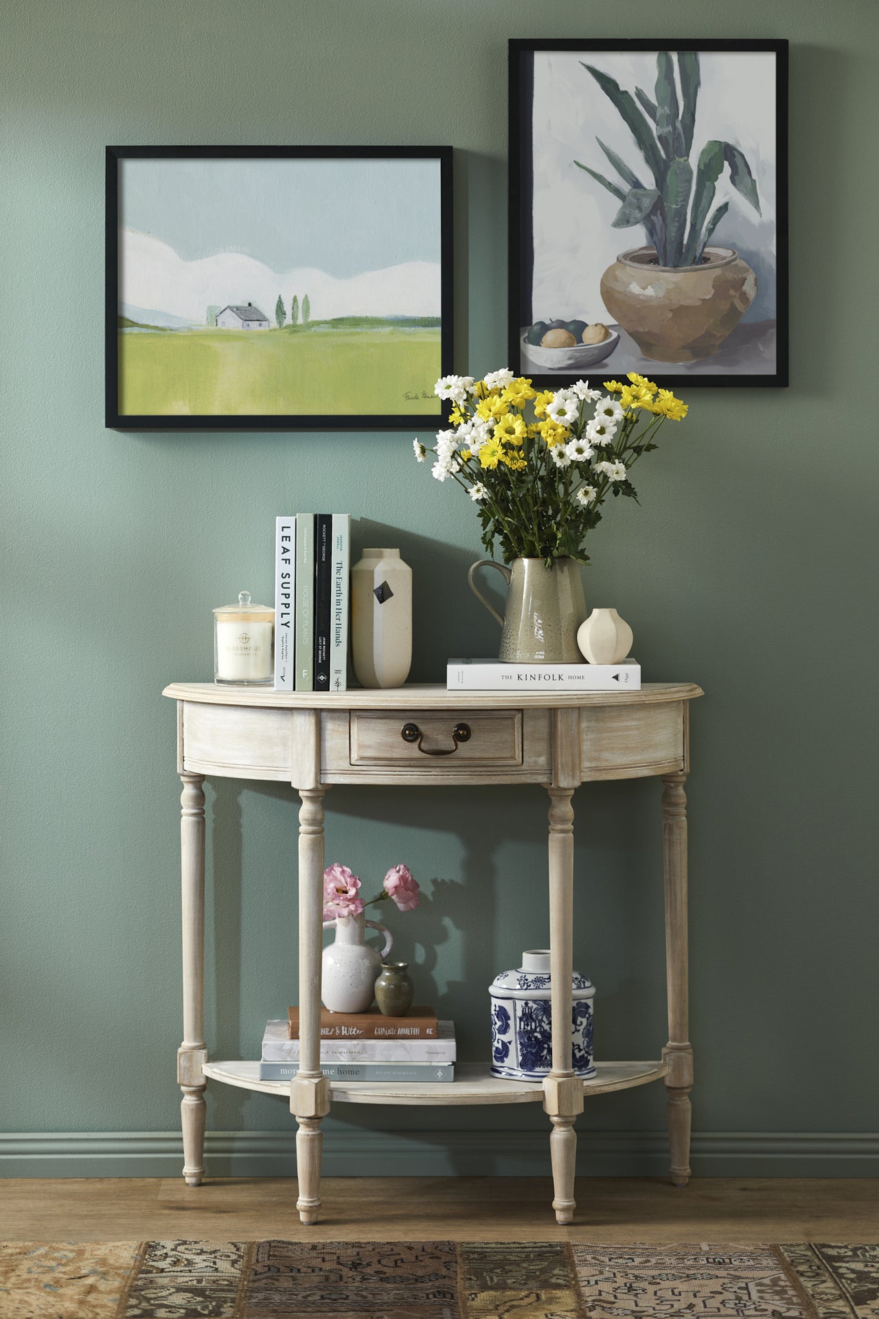 Louis XVI Semi-Round Hall Table in Wash White