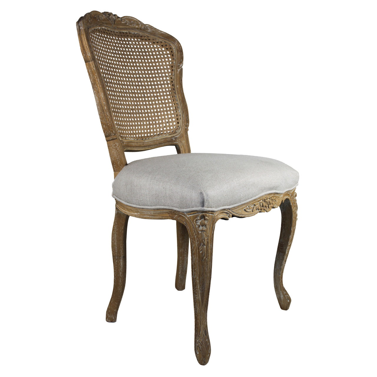 French Country Linen Dining Chair With Rattan Back (Set of 2)