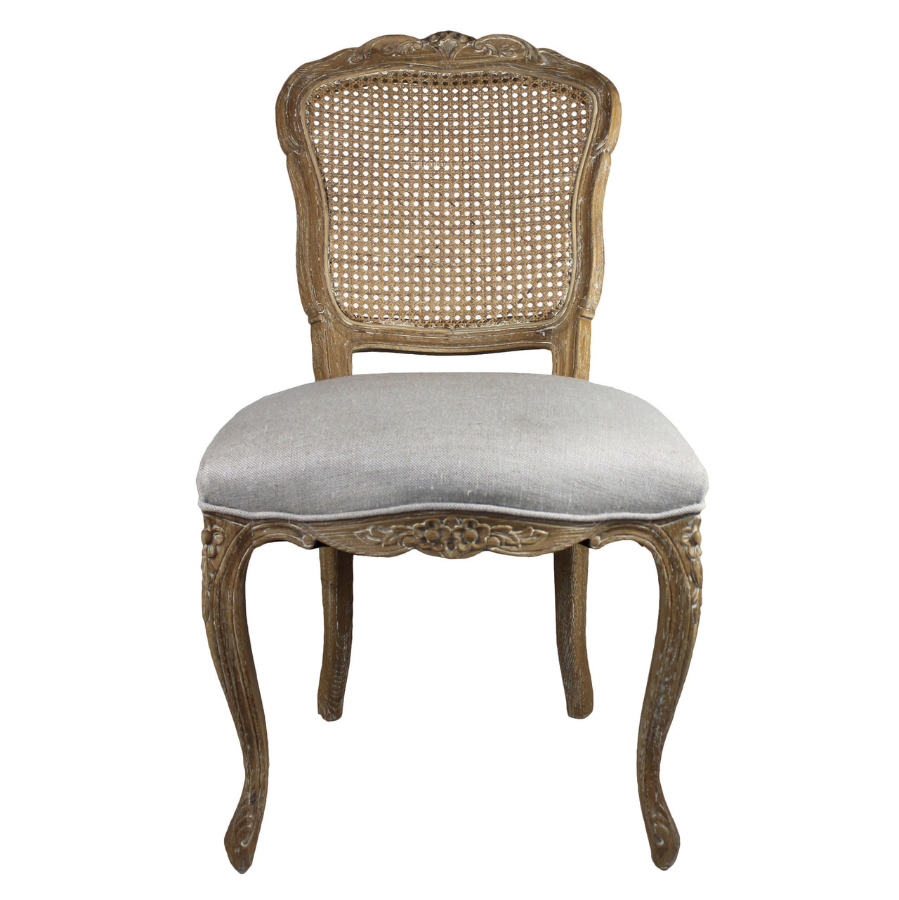 French Country Linen Dining Chair With Rattan Back (Set of 2)