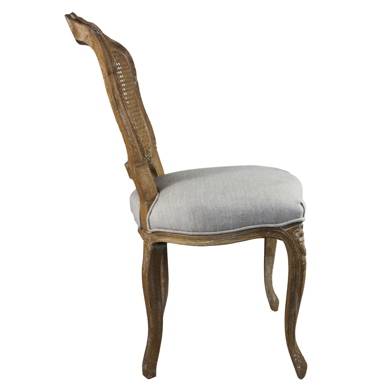 French Country Linen Dining Chair With Rattan Back (Set of 2)