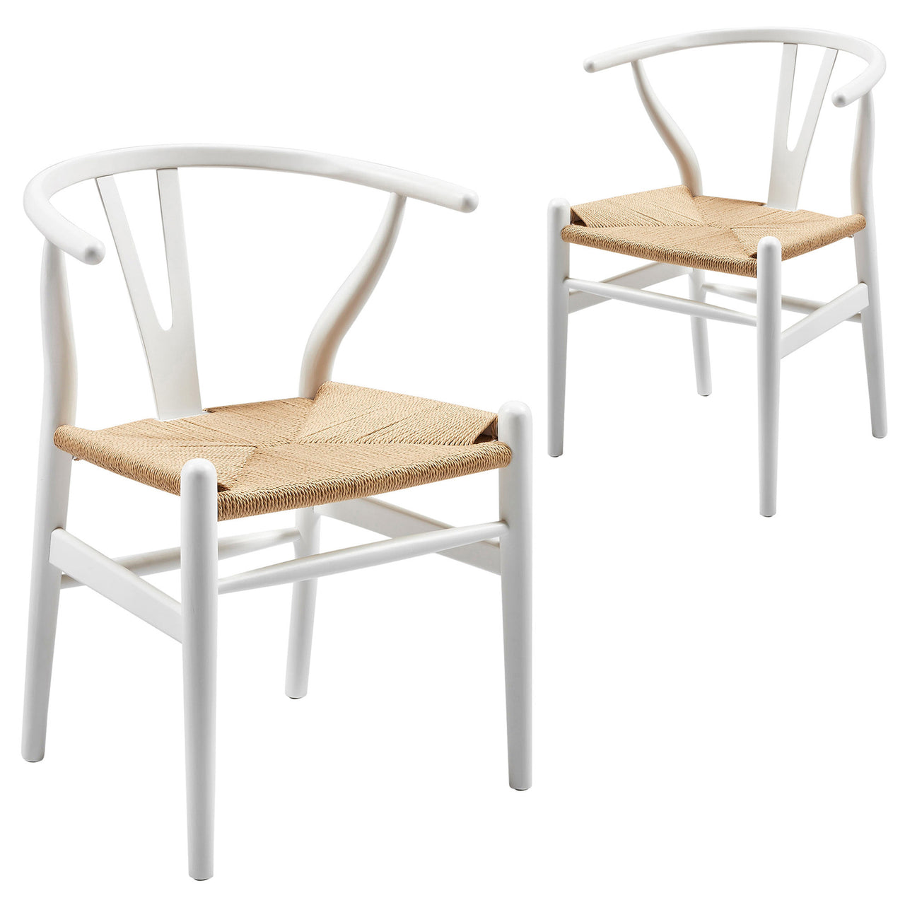 White & Natural Hans Wegner Replica Wishbone Chairs (Set of 2)